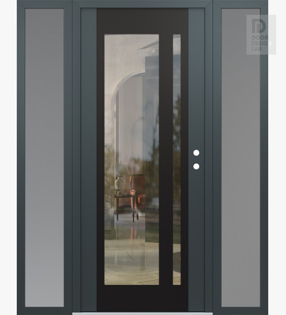 Modern Steel Front Door Diamond C15 64" x 80" anthracite/anthracite clear Glass Panel black LHI with 2 Sidelites frosted Glass