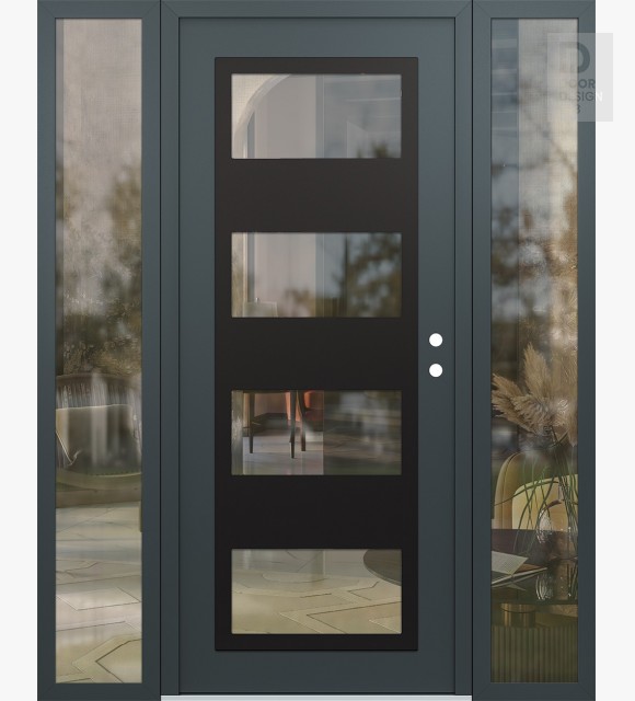 Modern Steel Front Door Diamond C2 60" x 80" anthracite/anthracite clear Glass Panel black LHI with 2 Sidelites clear Glass