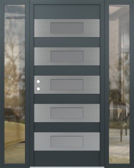 Diamond D5 68" x 80" anthracite/anthracite Frosted Glass Panel stainless steel RHI with 2 Sidelites clear Glass