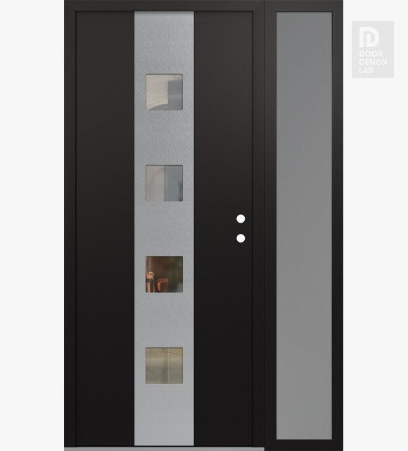 Modern Steel Front Door DIAMOND A12 52" X 80" BLACK/BLACK CLEAR GLASS PANEL STAINLESS STEEL LHI WITH SIDELITE FROSTED GLASS