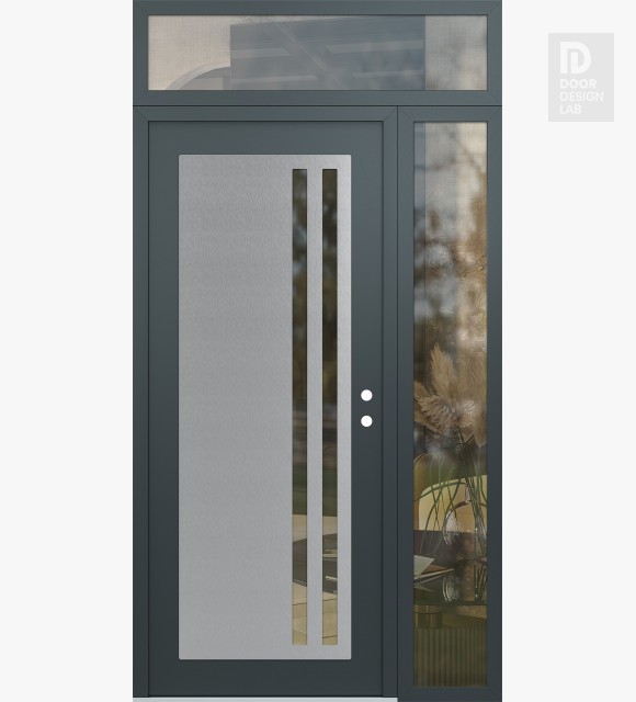 Modern Steel Front Door Diamond C6 50" x 96" anthracite/anthracite clear Glass Panel stainless steel LHI with Sidelite and Transom clear Glass