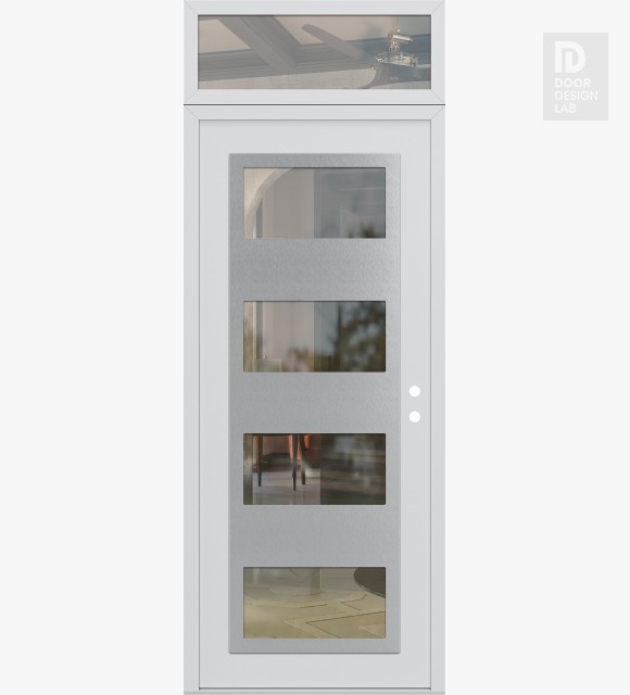 Modern Steel Front Door Diamond C2 36" x 96" white/white clear Glass Panel stainless steel LHI with Transom clear Glass