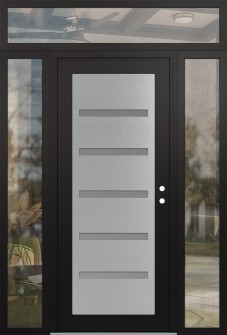 Diamond C7 64" x 96" black/white frosted Glass Panel stainless steel LHI with 2 Sidelites and Transom clear Glass