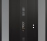 Modern Steel Front Door DIAMOND A7 64" X 96" BLACK/BLACK MIRRORED GLASS PANEL BLACK LHI WITH 2 SIDELITES AND TRANSOM FROSTED GLASS