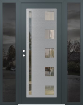 Diamond C3 64" x 80" anthracite/anthracite clear Glass Panel stainless steel RHI with 2 Sidelites mirrored Glass