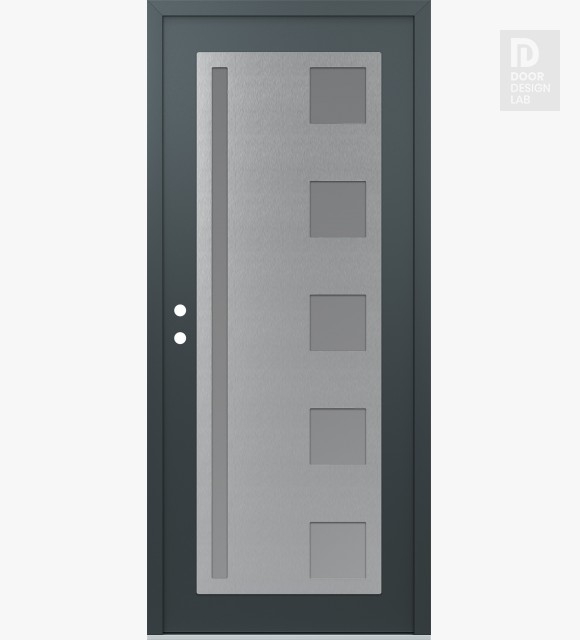 Modern Steel Front Door Diamond C3 36" x 80" anthracite/anthracite frosted Glass Panel stainless steel RHI