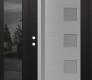 Modern Steel Front Door Diamond C3 48" x 80" black/white frosted Glass Panel stainless steel RHI with Sidelite mirrored Glass