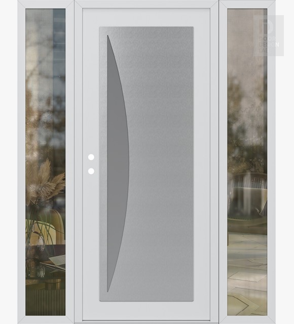Modern Steel Front Door Diamond C13 60" x 80" white/white frosted Glass Panel stainless steel RHI with 2 Sidelites clear Glass
