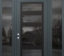 Modern Steel Front Door Diamond C9 64" x 96" anthracite/anthracite mirrored Glass Panel black RHI with 2 Sidelites and Transom mirrored Glass