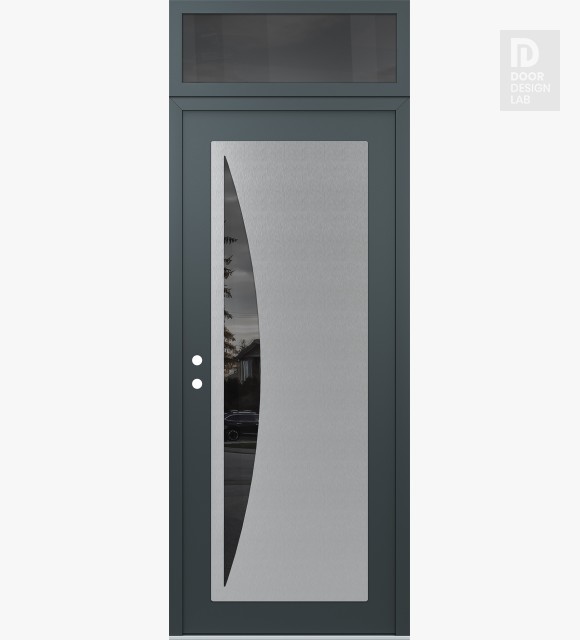 Modern Steel Front Door Diamond C13 36" x 96" anthracite/anthracite mirrored Glass Panel stainless steel RHI with Transom mirrored Glass