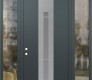 Modern Steel Front Door DIAMOND A3 68" X 96" ANTHRACITE/ANTHRACITE FROSTED GLASS PANEL STAINLESS STEEL RHI WITH 2 SIDELITES AND TRANSOM CLEAR GLASS