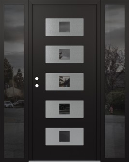 Diamond D8 68" x 80" black/black Mirrored Glass Panel stainless steel RHI with 2 Sidelites Mirrored Glass