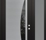 Modern Steel Front Door Diamond C13 48" x 96" black/black mirrored Glass Panel stainless steel LHI with Sidelite and Transom frosted Glass