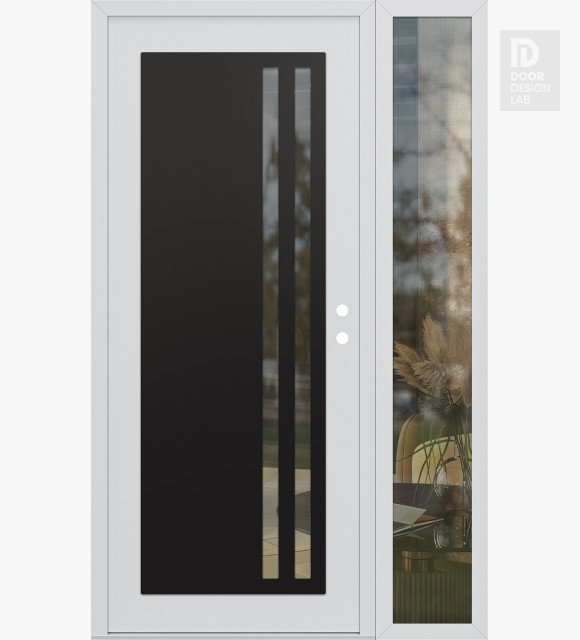 Modern Steel Front Door Diamond C6 48" x 80" white/white clear Glass Panel black LHI with Sidelite clear Glass