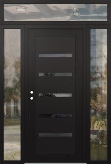 Diamond C7 64" x 96" black/black mirrored Glass Panel black RHI with 2 Sidelites and Transom clear Glass