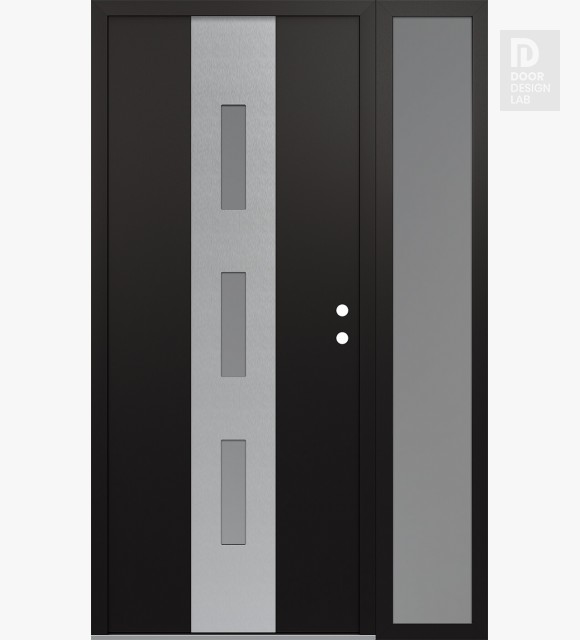 Modern Steel Front Door DIAMOND A7 48" X 80" BLACK/WHITE FROSTED GLASS PANEL STAINLESS STEEL LHI WITH SIDELITE FROSTED GLASS