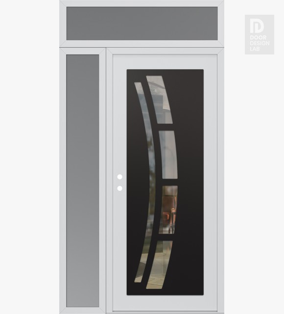Modern Steel Front Door Diamond C12 48" x 96" white/white clear Glass Panel black RHI with Sidelite and Transom frosted Glass