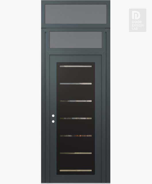 Modern Steel Front Door Diamond C11 36" x 96" anthracite/anthracite clear Glass Panel black RHI with Transom frosted Glass