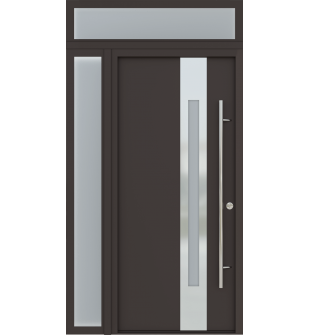 MODERN FRONT STEEL DOOR ZEPHYR BROWN/WHITE 49 1/4" X 95 11/16" LHI + SIDELITE LEFT/TRANSOM