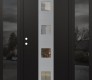 Modern Steel Front Door DIAMOND A12 60" X 80" BLACK/BLACK CLEAR GLASS PANEL STAINLESS STEEL RHI WITH 2 SIDELITES MIRRORED GLASS