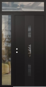 DIAMOND A7 50" X 96" BLACK/BLACK MIRRORED GLASS PANEL BLACK RHI WITH SIDELITE AND TRANSOM CLEAR GLASS