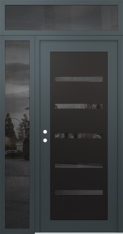 Diamond C7 52" x 96" anthracite/anthracite mirrored Glass Panel black RHI with Sidelite and Transom mirrored Glass