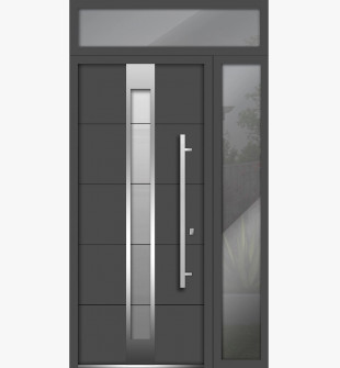 48 x 96 Front Exterior Prehung Steel Door / Deux 1717 Gray Graphite / Side and Top Exterior Window / Left-hand Inswing