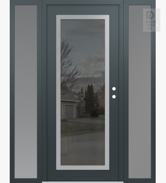 Modern Steel Front Door Diamond C1 64" x 80" anthracite/anthracite mirrored Glass Panel stainless steel LHI with 2 Sidelites frosted Glass