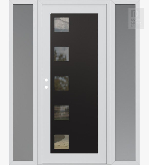 Modern Steel Front Door Diamond C5 68" x 80" white/white clear Glass Panel black RHI with 2 Sidelites frosted Glass
