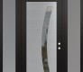 Modern Steel Front Door Diamond C4 64" x 96" black/black clear Glass Panel stainless steel LHI with 2 Sidelites and Transom frosted Glass