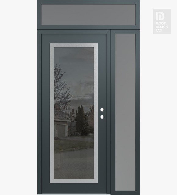 Modern Steel Front Door Diamond C1 50" x 96" anthracite/anthracite mirrored Glass Panel stainless steel LHI with Sidelite and Transom frosted Glass