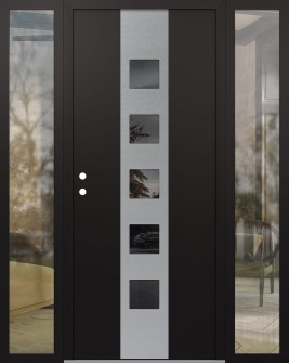 DIAMOND A13 68" X 80" BLACK/BLACK MIRRORED GLASS PANEL STAINLESS STEEL RHI WITH 2 SIDELITES CLEAR GLASS