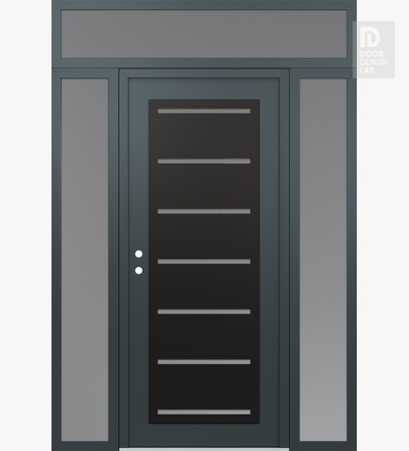 Modern Steel Front Door Diamond C11 60" x 96" anthracite/anthracite frosted Glass Panel black RHI with 2 Sidelites and Transom frosted Glass