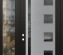 Modern Steel Front Door Diamond C3 50" x 96" black/black mirrored Glass Panel stainless steel RHI with Sidelite and Transom clear Glass