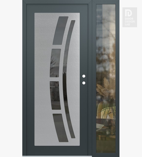 Modern Steel Front Door Diamond C12 48" x 80" anthracite/anthracite mirrored Glass Panel stainless steel LHI with Sidelite clear Glass
