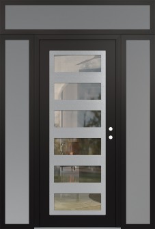 Diamond C9 64" x 96" black/black clear Glass Panel stainless steel LHI with 2 Sidelites and Transom frosted Glass
