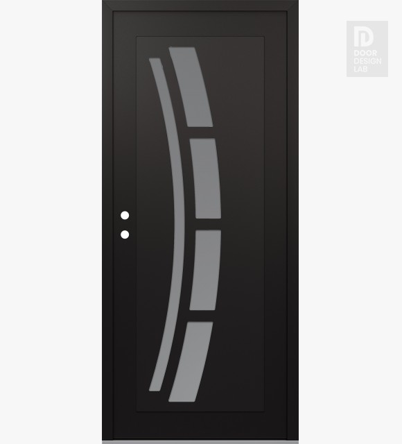 Modern Steel Front Door Diamond C12 36" x 80" black/white frosted Glass Panel black RHI