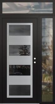 Diamond C2 52" x 96" black/black mirrored Glass Panel stainless steel LHI with Sidelite and Transom clear Glass