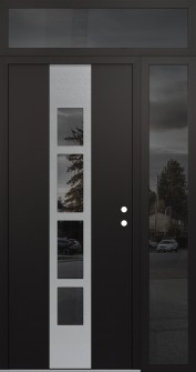 DIAMOND A10 52" X 96" BLACK/BLACK MIRRORED GLASS PANEL STAINLESS STEEL LHI WITH SIDELITE AND TRANSOM MIRRORED GLASS