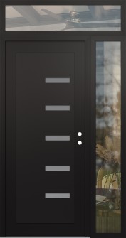 Diamond C8 52" x 96" black/white frosted Glass Panel black LHI with Sidelite and Transom clear Glass