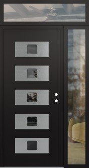 Diamond D8 50" x 96" black/black mirrored Glass Panel stainless steel LHI with Sidelite and Transom clear Glass