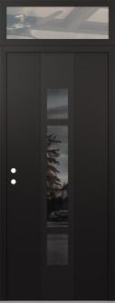 DIAMOND A9 36" X 96" BLACK/BLACK MIRRORED GLASS PANEL BLACK RHI WITH TRANSOM CLEAR GLASS