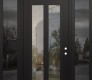 Modern Steel Front Door Diamond C14 60" x 96" black/black clear Glass Panel black LHI with 2 Sidelites and Transom mirrored Glass