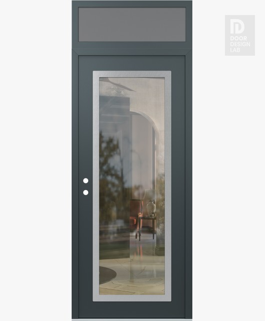 Modern Steel Front Door Diamond C1 36" x 96" anthracite/anthracite clear Glass Panel stainless steel RHI with Transom frosted Glass