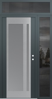 Diamond C15 50" x 96" anthracite/anthracite frosted Glass Panel stainless steel LHI with Sidelite and Transom mirrored Glass