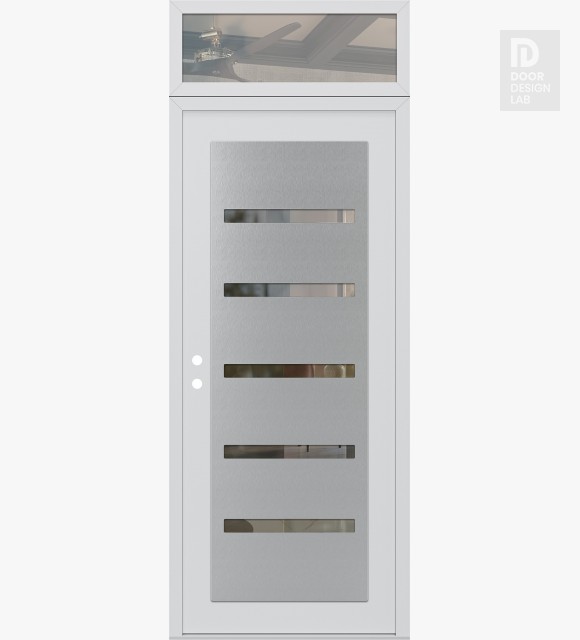 Modern Steel Front Door Diamond C7 36" x 96" white/white clear Glass Panel stainless steel RHI with Transom clear Glass