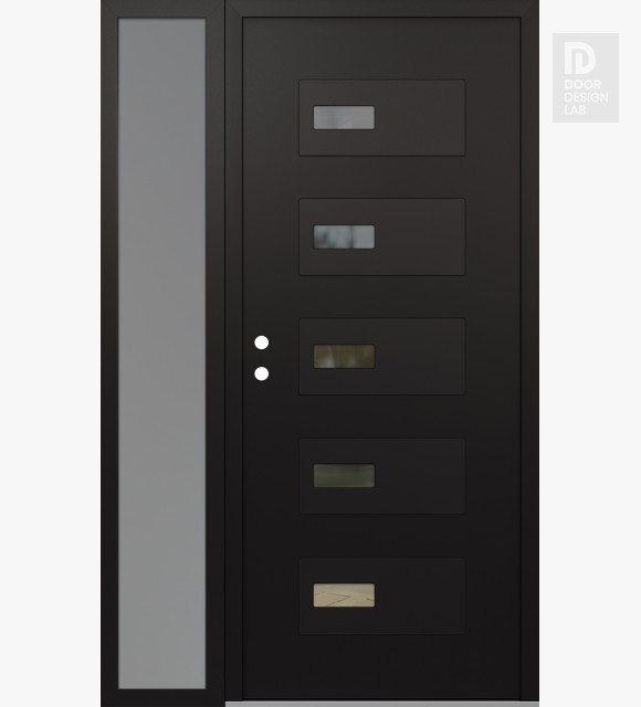 Modern Steel Front Door Diamond D7 48" x 80" black/black clear Glass Panel black RHI with Sidelite frosted Glass