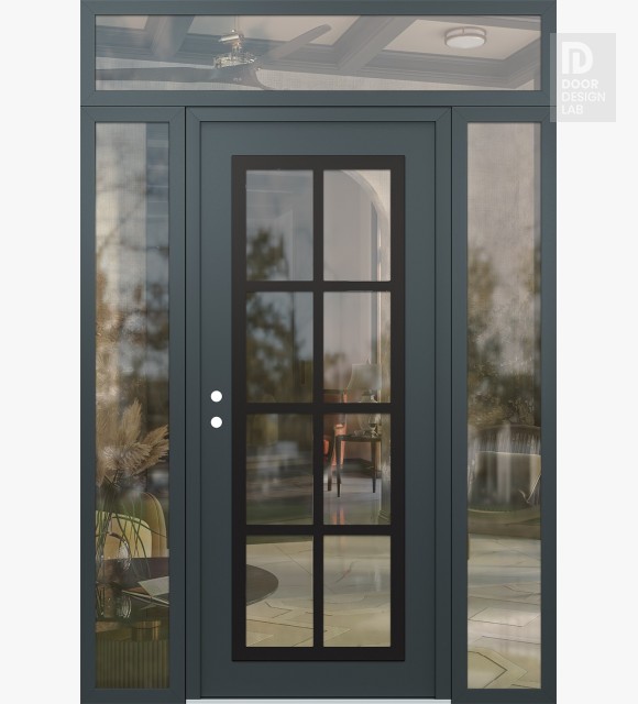 Modern Steel Front Door Diamond C16 64" x 96" anthracite/anthracite clear Glass Panel black RHI with 2 Sidelites and Transom clear Glass