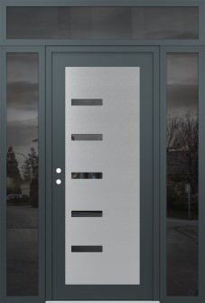 Diamond C8 64" x 96" anthracite/anthracite mirrored Glass Panel stainless steel RHI with 2 Sidelites and Transom mirrored Glass