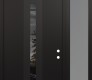 Modern Steel Front Door DIAMOND A3 48" X 96" BLACK/BLACK MIRRORED GLASS PANEL BLACK LHI WITH SIDELITE AND TRANSOM FROSTED GLASS